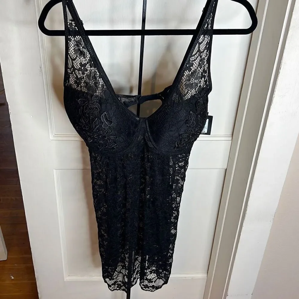 Just Sexy Lingerie Black lace babydoll Chemise NWT plus Size 2X